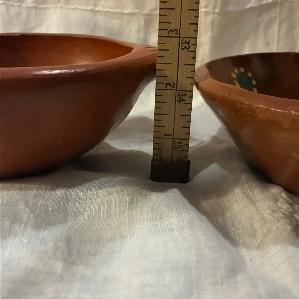 Hand Thrown Red Ware Pottery Bowls With Decorative Accents Red Ware Green Yellow